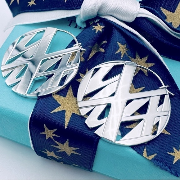 RARE Tiffany & Co. Atlas Disc Hoop Earrings in Sterling Silver Presentation Box - Picture 4 of 10